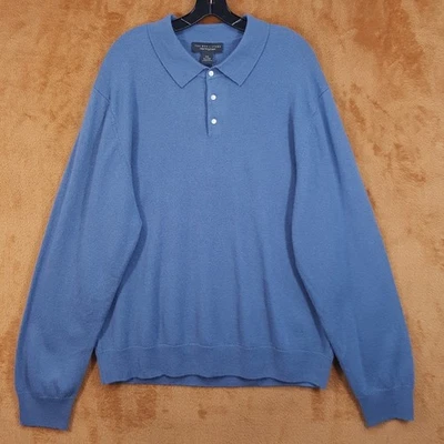 Suéter BLOOMINGDALES Para Hombres XXL Azul Polo Cuello 100% Cachemira 2 Capas $228 Foto 1 de 4