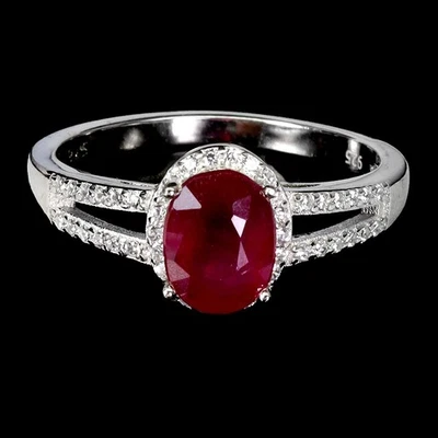 925 Sterling Silver Ring Oval Ruby 8x6mm Natural Gemstone Jewelry Size 6.5 - Image 1 of 4