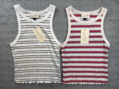 2x Camiseta sin mangas Universal Thread para mujer XS roja tostada a rayas abigarrada acanalada Foto 1 de 4