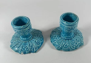 Paar Vintage Kerzenständer türkis Keramik kleine Kegelkerzenleuchter - Bild 1 von 9