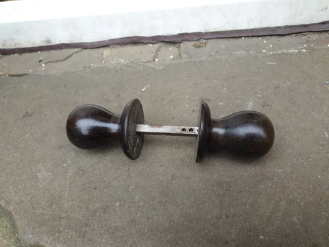 One pair of old/vintage wood Ebony? door handles With 2  backplates Cover
