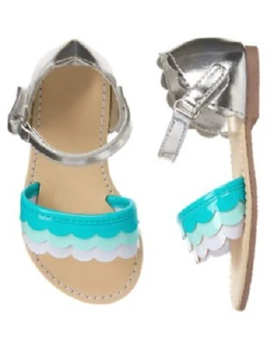 Sandalias de vieira Gymboree Tide Pool plateadas y verdes aguamarinas zapatos niña talla 6 Foto 1 de 1
