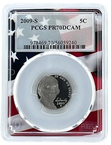 2009 S Jefferson Nickel PCGS PR70 DCAM Flag Picture Frame - Picture 1 of 2