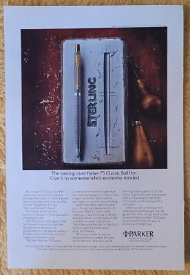 Vintage 1972 Sterling Silver Parker 75 Classic Ball Pen 7x10" Print Ad Foto 1 de 3
