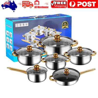 12Pcs Stainless Steel Stock Pot with Lid Cooking Kitchen Cookware Stockpot Set - image 1 of 4