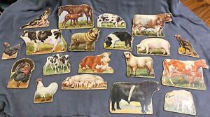 19 Antique School Puzzle Pieces Asst. Animals Info On Backs, Scrapbook, Journal