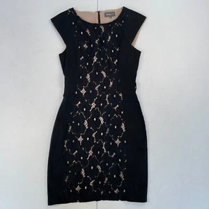 Apricot Dress Small Black Lace Sleeveless Round Neck Knee Length - Picture 1 of 11