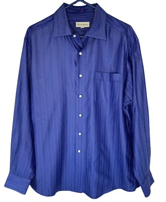 Camisa Tommy Bahama Para Hombre Talla 16 1/2 34-35 Manga Larga Azul A Cuadros Foto 1 de 4