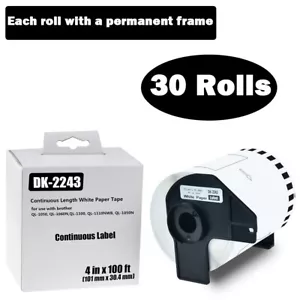 30 Rollen 4 Zoll x 100 Fuß kontinuierliche Versandetiketten DK-2243 für Brother QL-1100 1050N - Bild 1 von 10