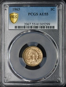 1863 Indian Head Cent - PCGS AU55 - Gold Shield Label - ✪COINGIANTS✪ - Picture 1 of 2