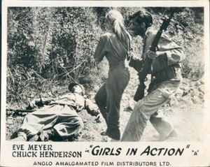GIRLS IN ACTION OPERATION DAMES ORIGINAL LOBBY CARD EVE MEYER CHUCK HENDERSON VG