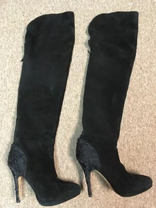 Betsey Johnson Over The Knee Leather Suede High Heel Boots, Black, 10 M - Picture 1 of 8