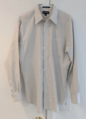 Camisa de vestir Damon Ultra Pinpoint para hombre 16 34-35 marrón claro/beige a rayas Foto 1 de 4