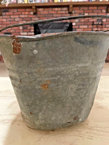 Vintage FARM BUCKET  GALVANIZED WIRE HANDLE Rustic Farm country Planter Cover
