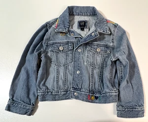Gap Kids Girl's Denim Jean Jacket Est 1969 Size Medium 8-9 Love Stars Rainbow - Picture 1 of 11