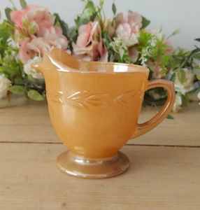Vintage Anchor Hocking Fire King Peach Lustre Milk Jug Creamer Laurel Design - Picture 1 of 7