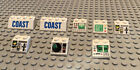 LEGO Lot Of 8 White Slant Printed Tiles /  Buttons /Sign / Coast Guard