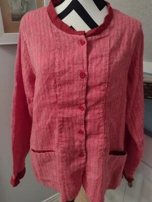 Chaqueta de lino para mujer talla PEQUEÑA roja blanca lino Lagenlook botón delantero blazer Foto 1 de 3