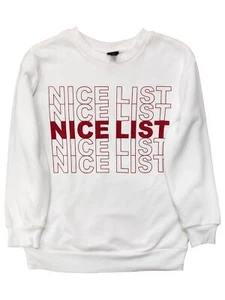 Boys White "Nice List" Crewneck Christmas Fleece Sweatshirt - Picture 1 of 2