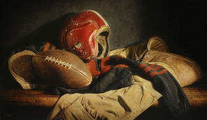 Legends of the Game by Kyle Polzin Football Gear Sports Helmet Jersey Pads Print - Picture 1 of 2