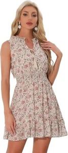 Allegra K Floral Dresses for Women's Sleeveless VNeck Sleeveless Smocked Waist S - Picture 1 of 5