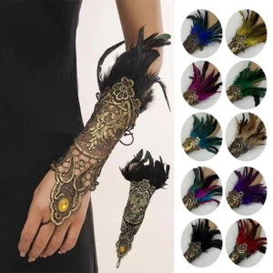 Gestickte Spitzenhandschuhe Mit Federn Fäustlinge Hand- Und Fußhandschu → - Bild 1 von 22