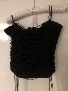 FASHION NOVA Women’s Black Lace Strapless Crop Top Corset Size M Very Unusual A6 - Picture 1 of 6