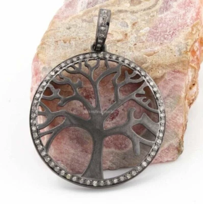 Colgante Genuino Diamante ÁRBOL" Corte Rosa, Plata Sólida 925 Oxidada Delicado Colgante Foto 1 de 4