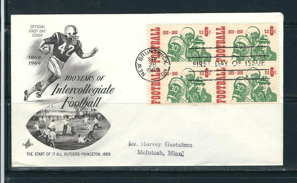 US SC # 1382 Inter Collegiate Football  FDC . Artcraft Cachet - Image 1 of 1