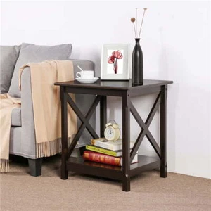 Wood End Table Modern Rectangular X-Design Espresso Finish Living Room Furniture - Picture 1 of 7