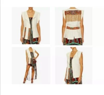 *RARE* NWT CAMILLA Anthropologie boho jacket vest with tan suede fringe beads M - Image 1 of 4