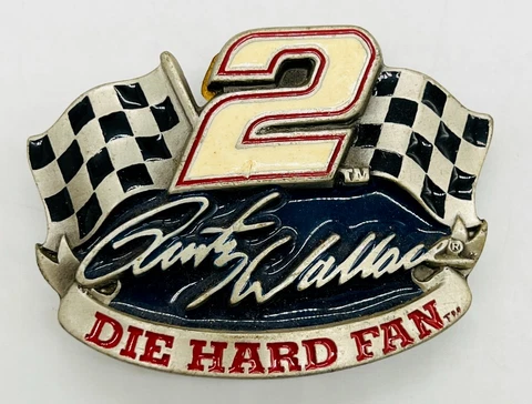 NASCAR RUSTY WALLACE 1997 Die Hard Fan Belt Buckle Enamel and Pewter Cover