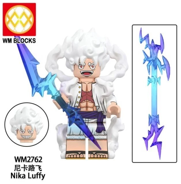 2 inch Custom One Piece Nika Luffy  Minifigure with 2 blue lightning bolts - Image 1 of 2