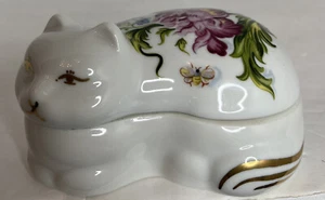Cat Candle Chelsea Garden Made for Elizabeth Arden Porcelain Trinket Box Vintage - Picture 1 of 7