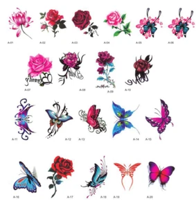 Women Girl Temporary Tattoo 20 Sheets Rose Flower Butterfly Fake Body Stickers A - Picture 1 of 2