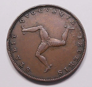 Isla de Man 1839 Farthing en estado bastante bueno+ escasa moneda Victoria 1er año dependencia británica - Imagen 1 de 2