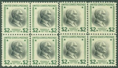 EDW1949SELL : USA 1938 Sc #833. 2 Line Blocks of 4 w/major vignette shifts VFMNH - Image 1 of 2