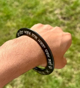 Sikh Sarbloh Kara Black Pure Iron Deg Tegh Fateh Panth Ki Jeet Khalsa Kada I25R - Picture 1 of 10