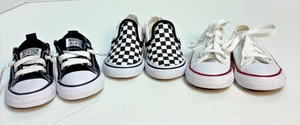 Converse & Vans Baby Shoes 3 Prs Blk Converse 4 Checkered Vans 5 Whte Converse 5 - Picture 1 of 12