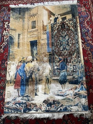 Brand New Silk Luxurious Area Wall Rug Pictorial Tapestry Carpet Bazar,100x150cm - Image 1 of 4