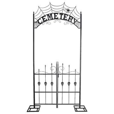 Puerta de arco de cementerio de Halloween 8,5 pies - Entrada de patio espeluznante con puertas de calavera Foto 1 de 3