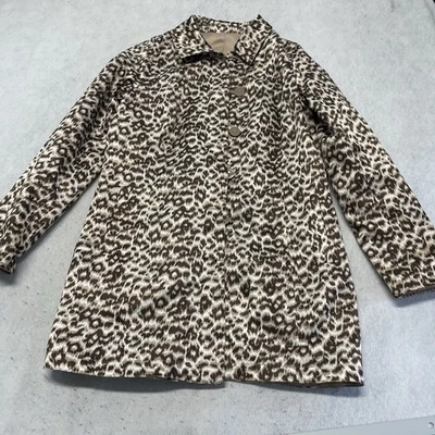 dennis basso women M reversible leopard Animal print mid-weather coat - Image 1 of 4