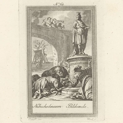 Bibel Altes Testament Nebukadnezar Bildsäule Weltgeschichte Kupferstich 19 Jhd - Bild 1 von 3