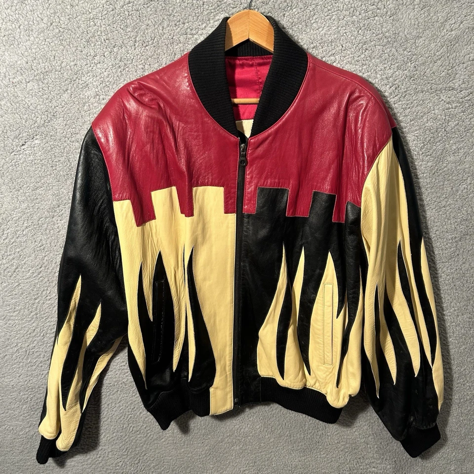 Michael Hoban North Beach Leather Burning Castle Bomber Jacket Men's 46 - Image 1 of 4