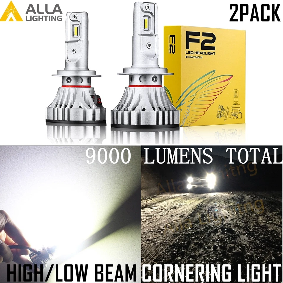 Bombilla de faro LED Allá Lighting H7 haz alto/bajo/bombilla de esquina blanca, 2 piezas Foto 1 de 4