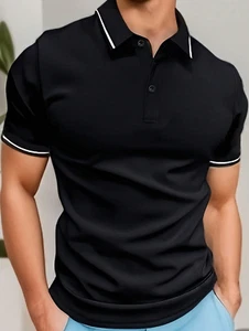 Camisas Para Hombre Camisa Negra Polo Ropa Elegantes Casuales Manga Corta - Picture 1 of 13
