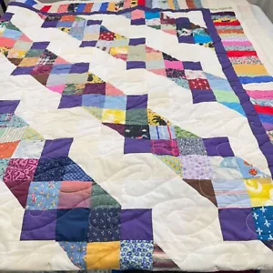 quilt full multicolored square black floral cotton rustic primitive - Picture 1 of 22