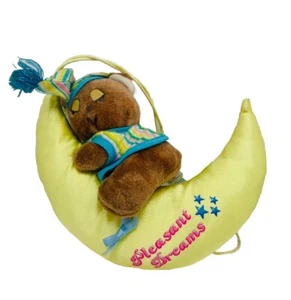 Amtoy Plush Sleepy Teddy Beddie Style Bear Yellow Satin Moon Wall Hanging 1983 - Picture 1 of 12