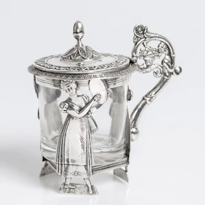 Taza de postre de dulce con tapa de plata y vidrio Art Nouveau antigua fina c.1895 - Imagen 1 de 12