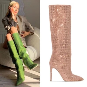 2024 Nuevas Botas Sexy Mujeres Agua Diamante Punta Tacones Ultra Altos Hasta la Rodilla - Imagen 1 de 35